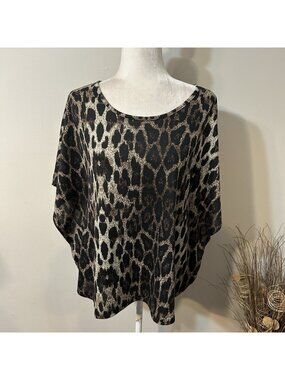 NWT Westbound Women Flutter Sleeve Knit Top Leopard Animal Print Brown Sz M